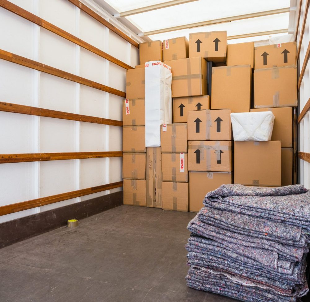 Professionally packaged removal boxes from a home move conducted by Cheshire County Removals